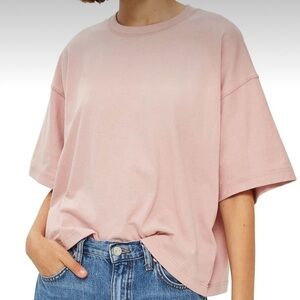 ASOS Topshop Oversized Drop Shoulder Boxy Short Sleeve Crew Neck Tee Shirt Pink